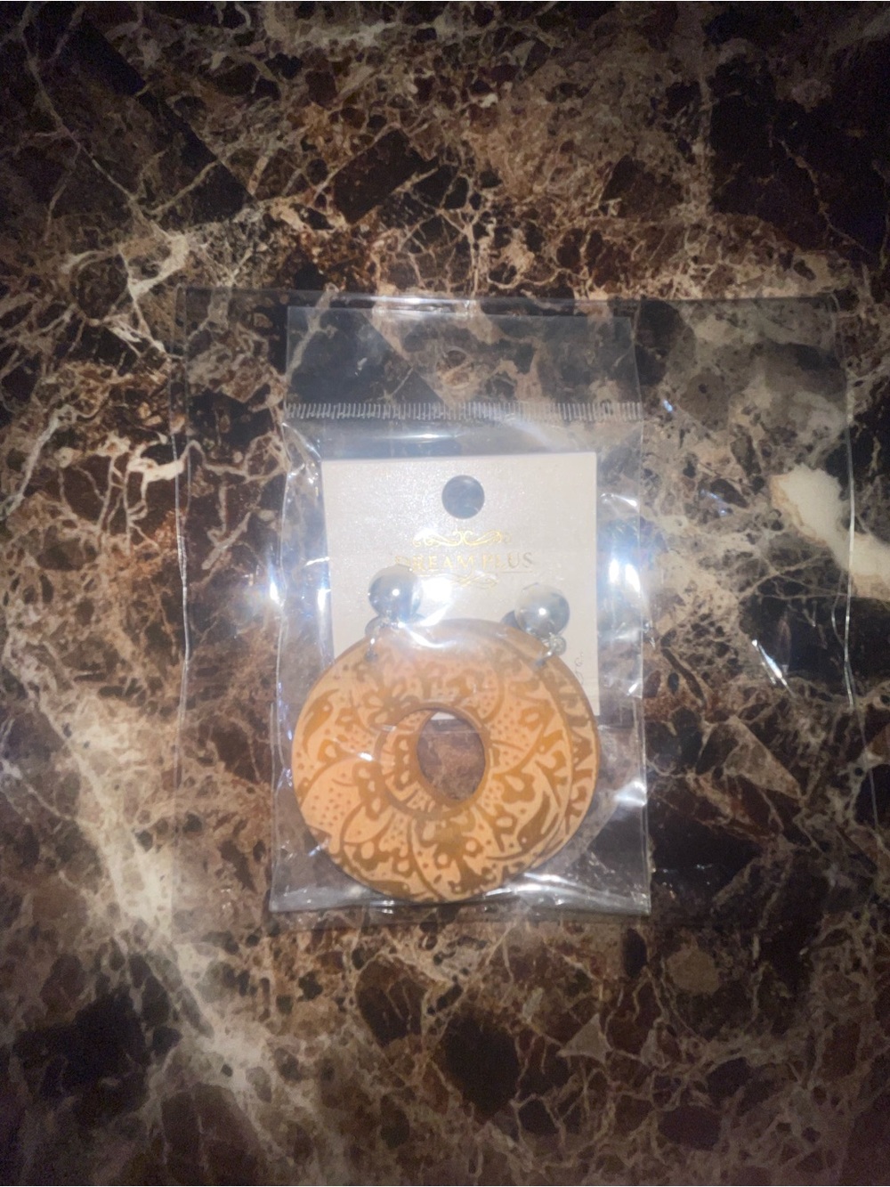 Tan Printed Circular Hair Donut with Floral Motif